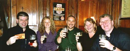 Johnathan, Lisa, Roy, Alison & Bruce enjoy the delights of Cains!